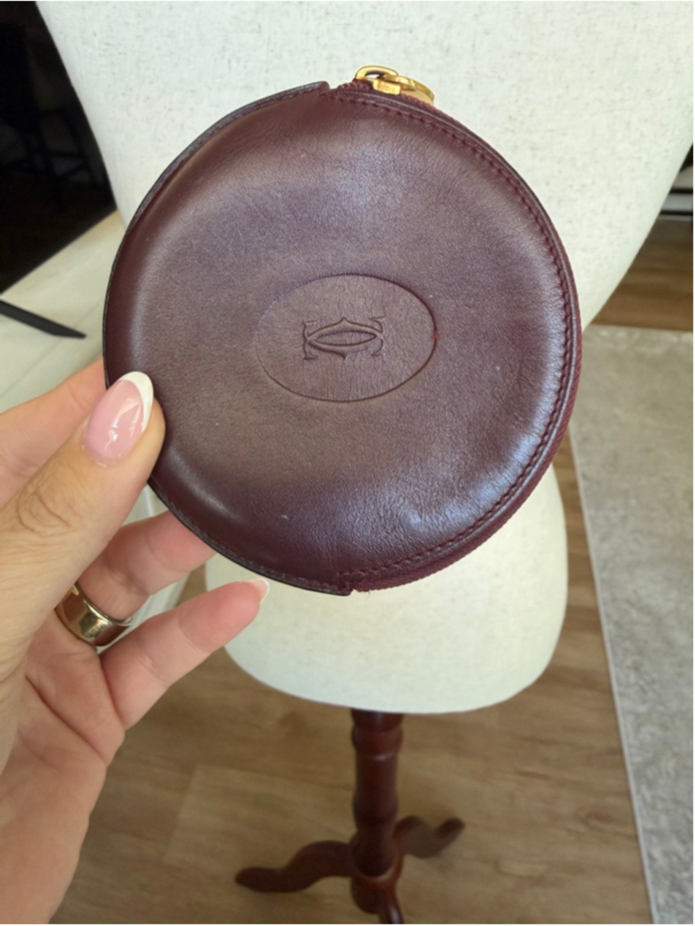 Cartier Burgundy Leather Key & Coin Holder One Size Authentic